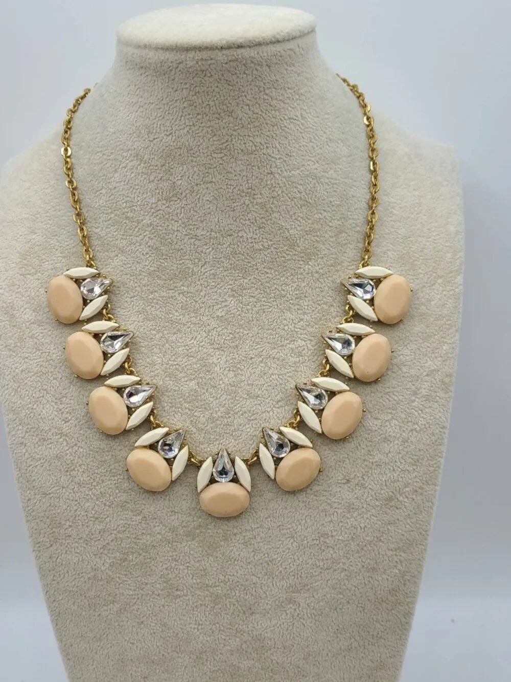 J Crew Clear Crystal Blush and White Resin Gold Tone Necklace
